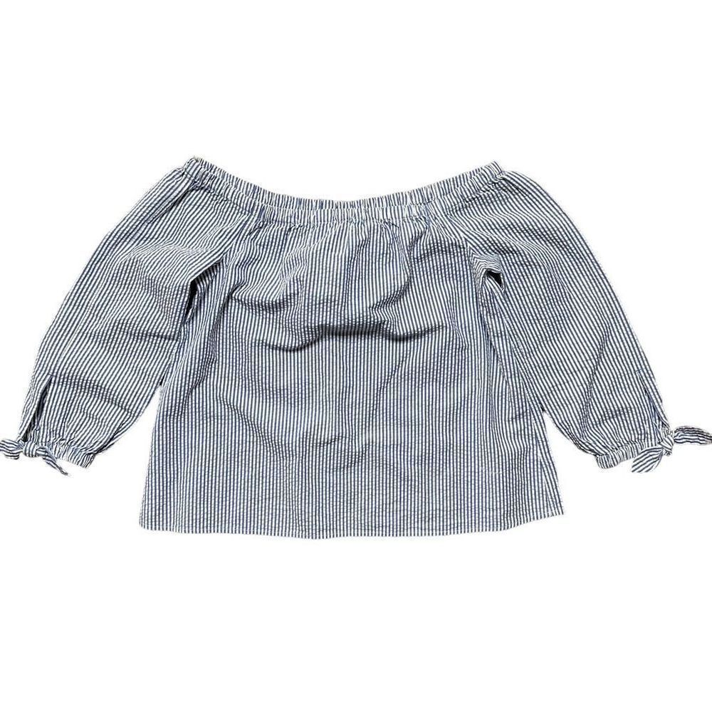 Vineyard Vines Seersucker Off Shoulder Top Blue White Stripe Size 8